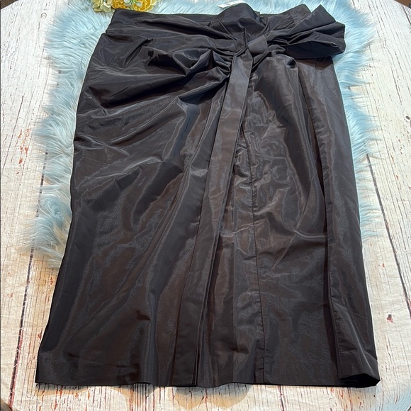 NWT Ann Taylor Draped Bow Taffeta Column Black Midi Skirt...